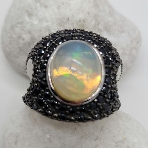 Ethiopian, Welo Opal. Thai Black Spinel. Ring.